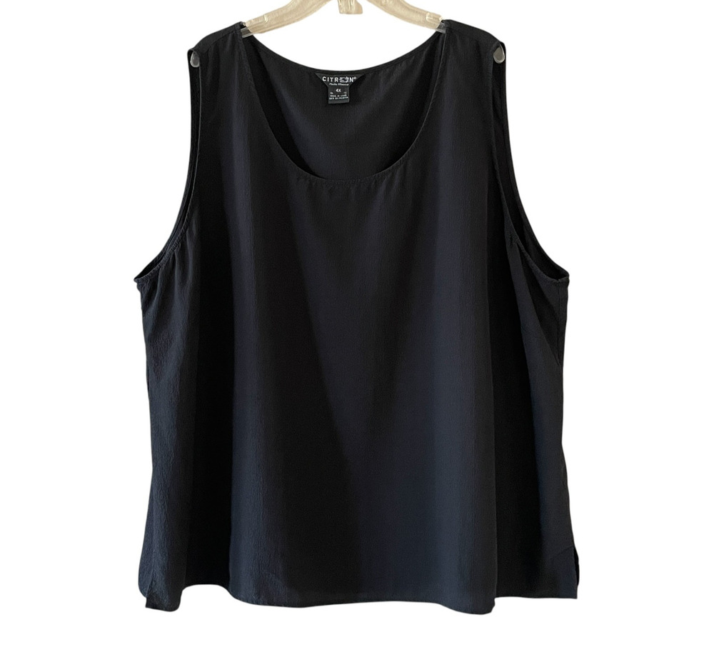 CITRON SANTA MONICA Size 4X Black 100% Silk Pullover Sleeveless Tank Top Women